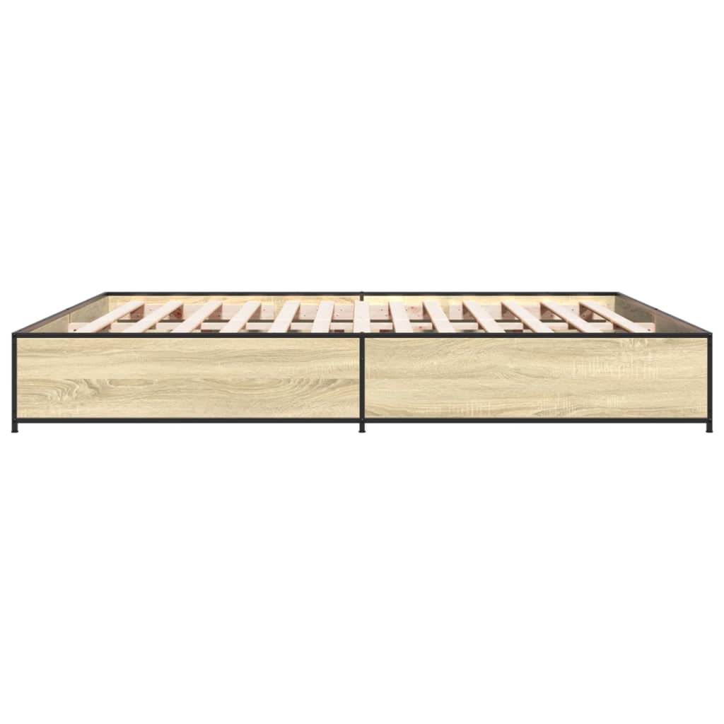Bedframe bewerkt hout metaal sonoma eikenkleurig 200x200 cm is nu te koop bij PeponiXL, paradijselijk wonen!