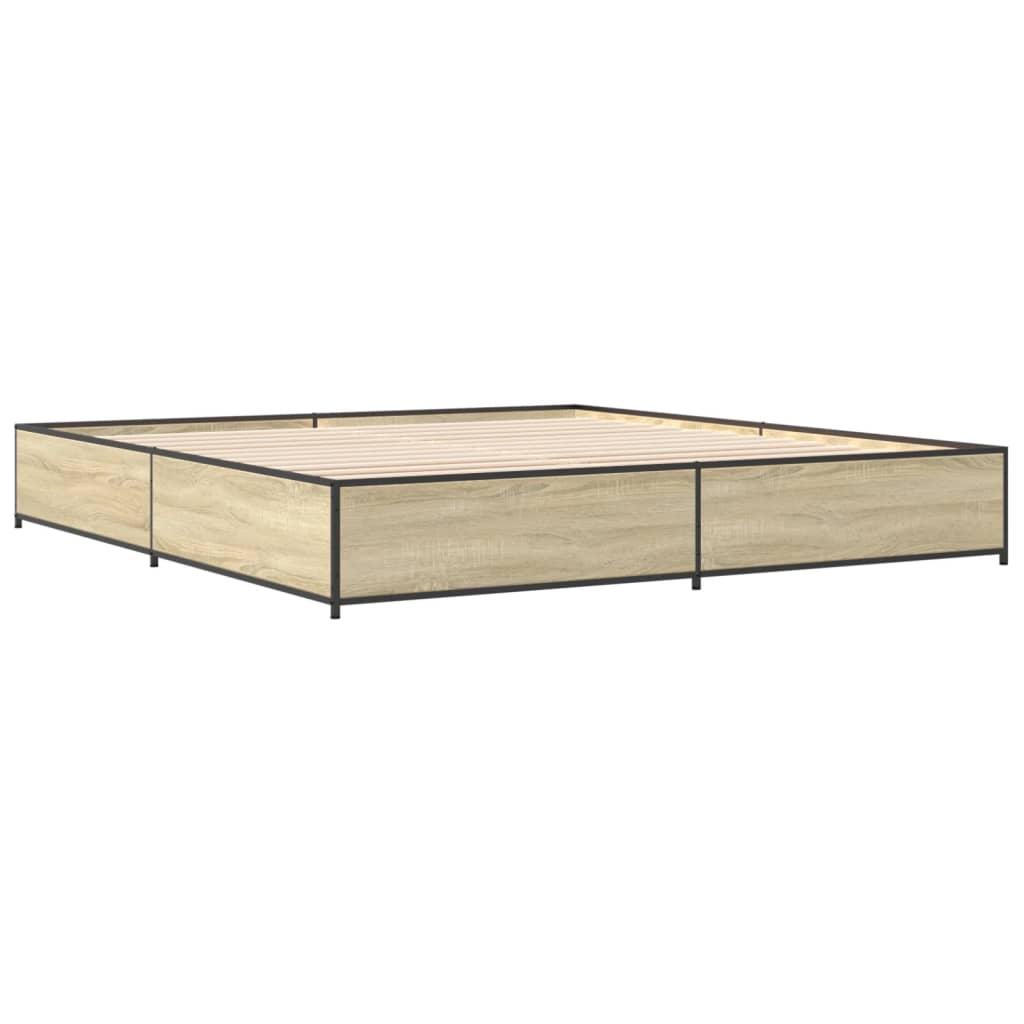 Bedframe bewerkt hout metaal sonoma eikenkleurig 200x200 cm is nu te koop bij PeponiXL, paradijselijk wonen!
