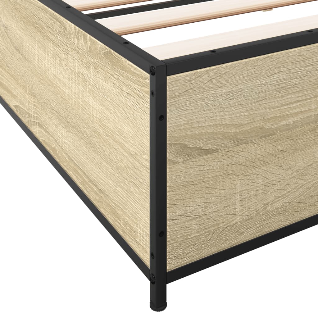 Bedframe bewerkt hout metaal sonoma eikenkleurig 200x200 cm is nu te koop bij PeponiXL, paradijselijk wonen!