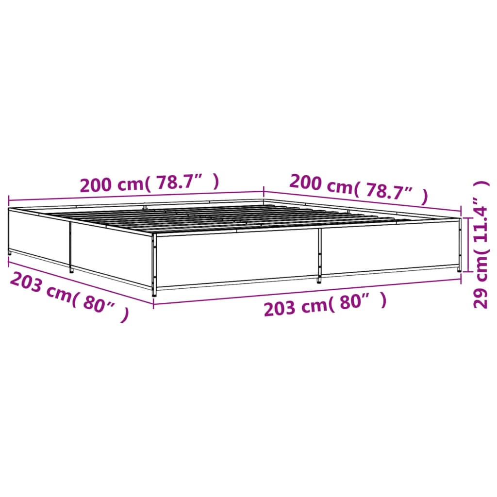 Bedframe bewerkt hout metaal sonoma eikenkleurig 200x200 cm is nu te koop bij PeponiXL, paradijselijk wonen!