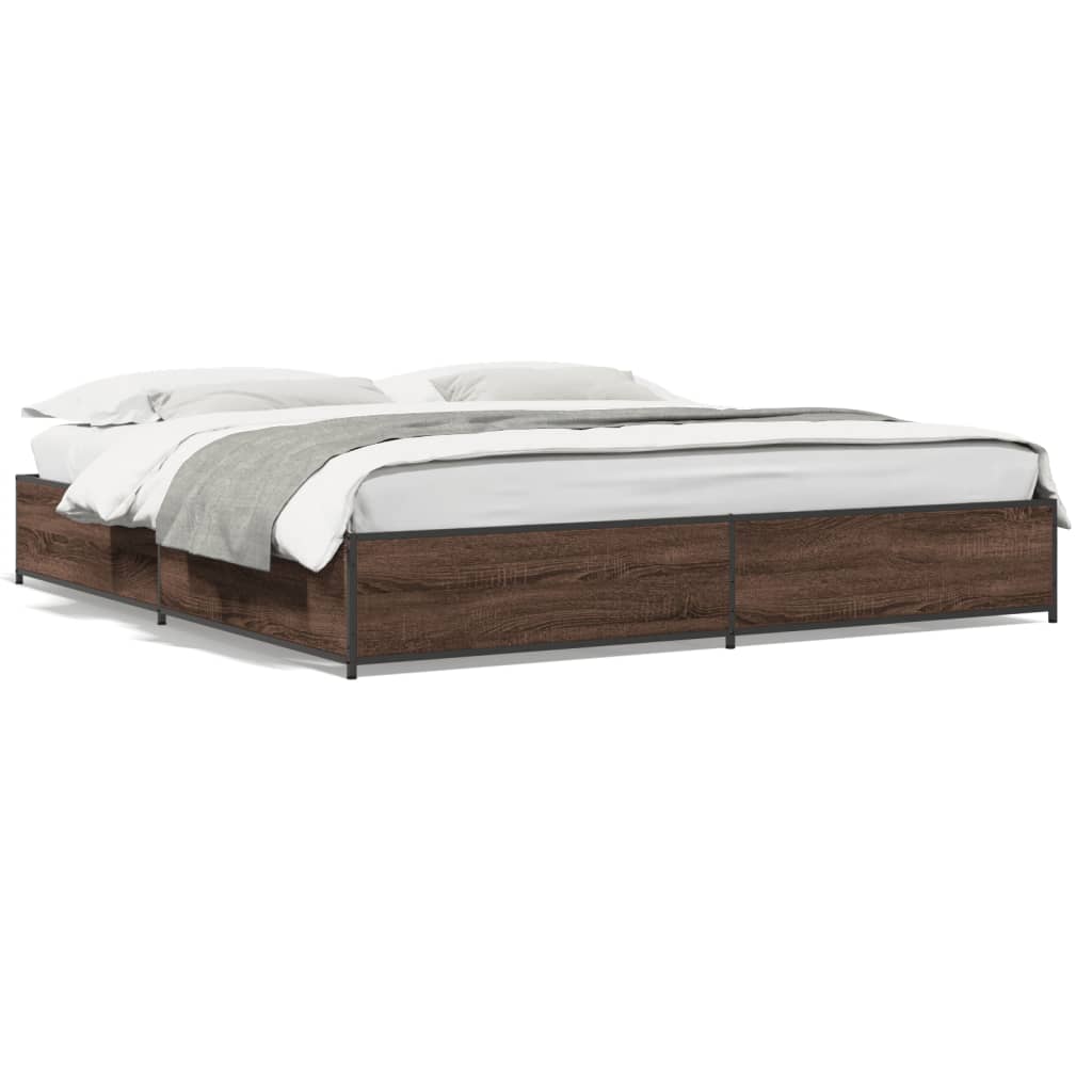 Bedframe bewerkt hout metaal bruin eikenkleur 200x200 cm is nu te koop bij PeponiXL, paradijselijk wonen!