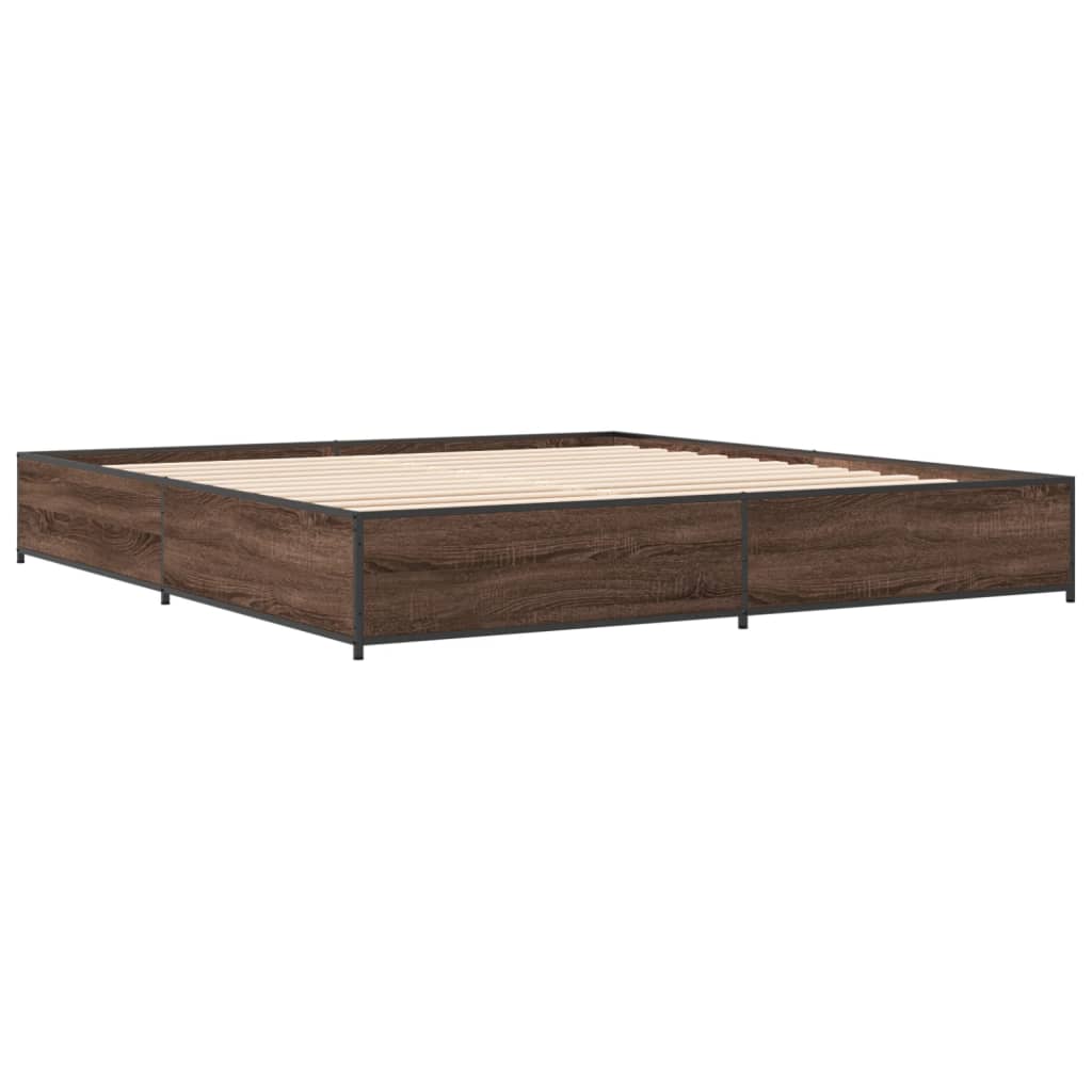 Bedframe bewerkt hout metaal bruin eikenkleur 200x200 cm is nu te koop bij PeponiXL, paradijselijk wonen!
