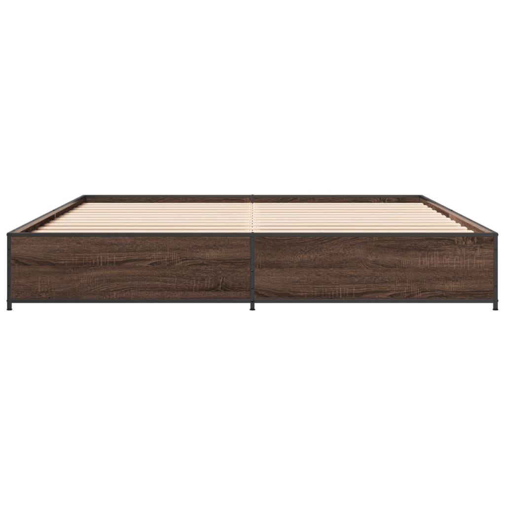 Bedframe bewerkt hout metaal bruin eikenkleur 200x200 cm is nu te koop bij PeponiXL, paradijselijk wonen!