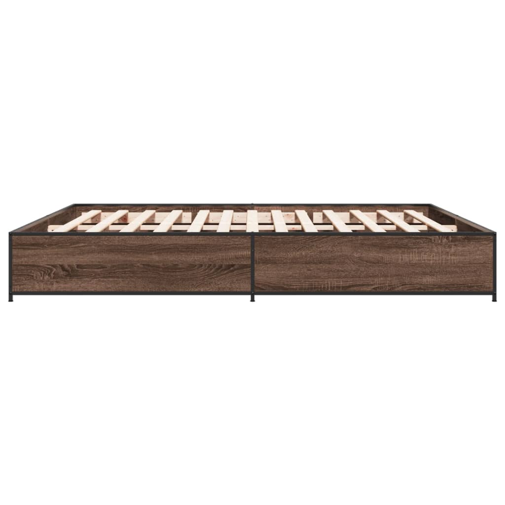 Bedframe bewerkt hout metaal bruin eikenkleur 200x200 cm is nu te koop bij PeponiXL, paradijselijk wonen!