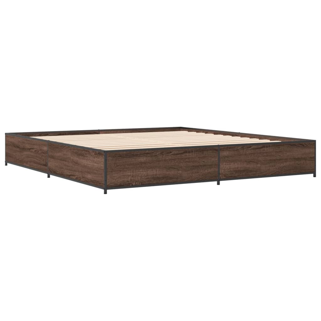 Bedframe bewerkt hout metaal bruin eikenkleur 200x200 cm is nu te koop bij PeponiXL, paradijselijk wonen!
