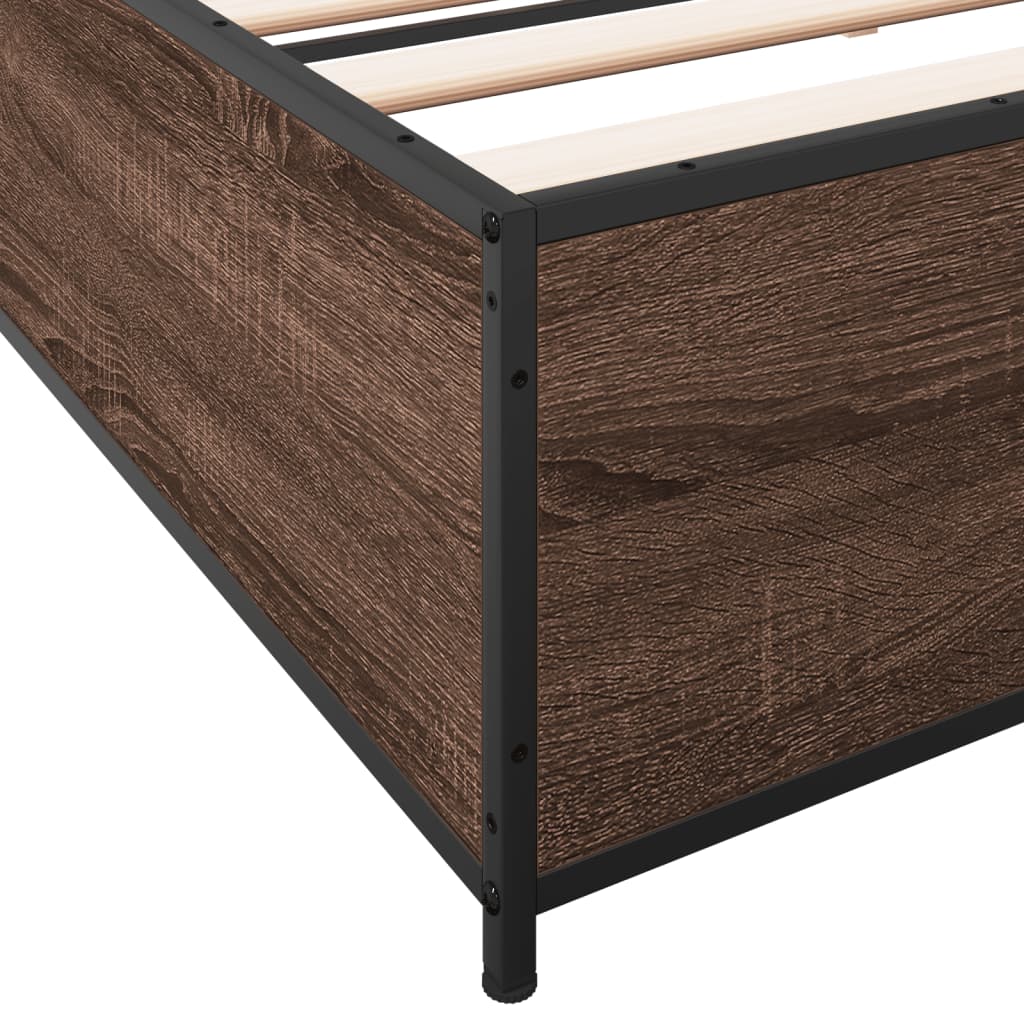 Bedframe bewerkt hout metaal bruin eikenkleur 200x200 cm is nu te koop bij PeponiXL, paradijselijk wonen!