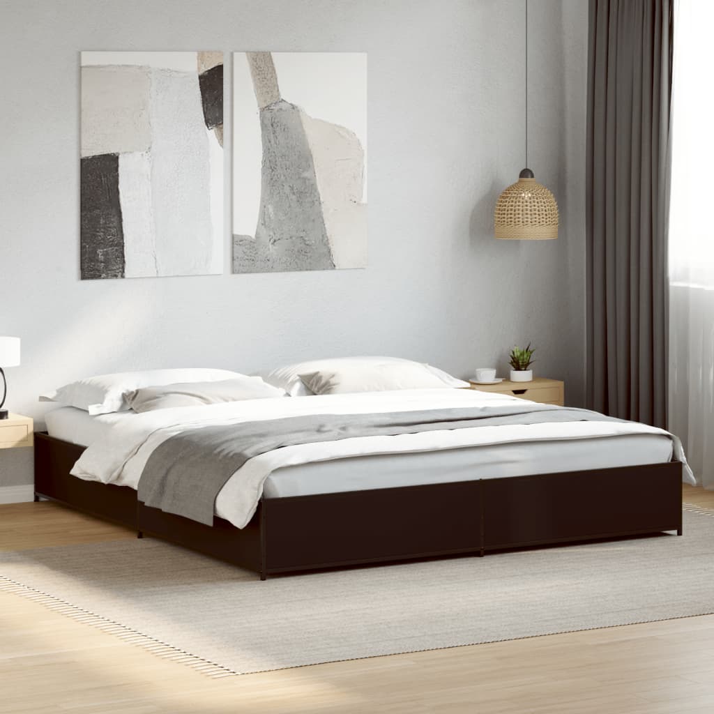 Bedframe bewerkt hout metaal zwart 160x200 cm is nu te koop bij PeponiXL, paradijselijk wonen!