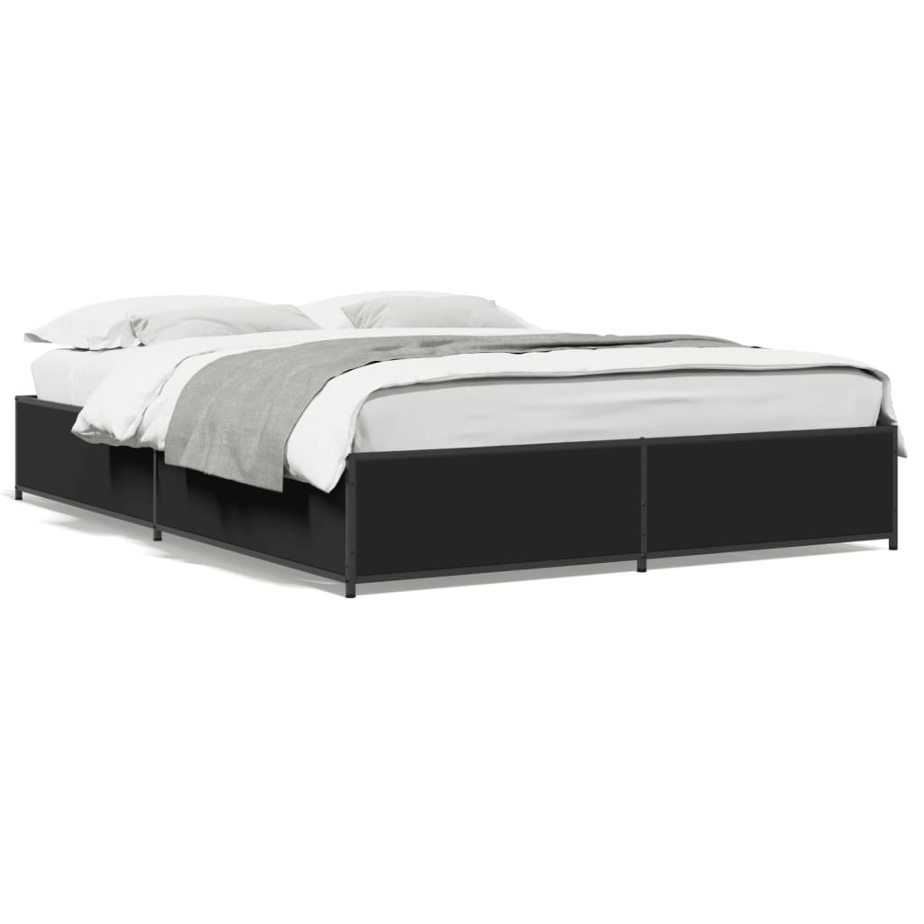 Bedframe bewerkt hout metaal zwart 150x200 cm is nu te koop bij PeponiXL, paradijselijk wonen!
