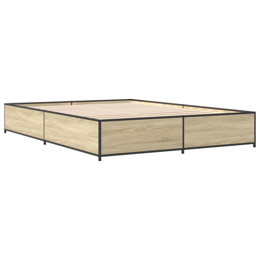 Bedframe bewerkt hout metaal sonoma eikenkleurig 150x200 cm is nu te koop bij PeponiXL, paradijselijk wonen!