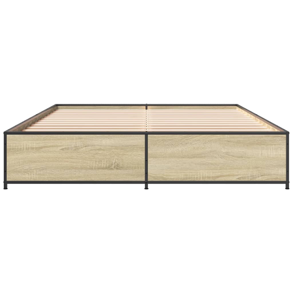 Bedframe bewerkt hout metaal sonoma eikenkleurig 150x200 cm is nu te koop bij PeponiXL, paradijselijk wonen!