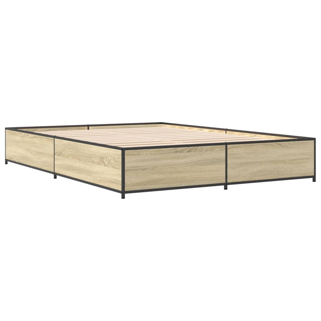 Bedframe bewerkt hout metaal sonoma eikenkleurig 150x200 cm is nu te koop bij PeponiXL, paradijselijk wonen!