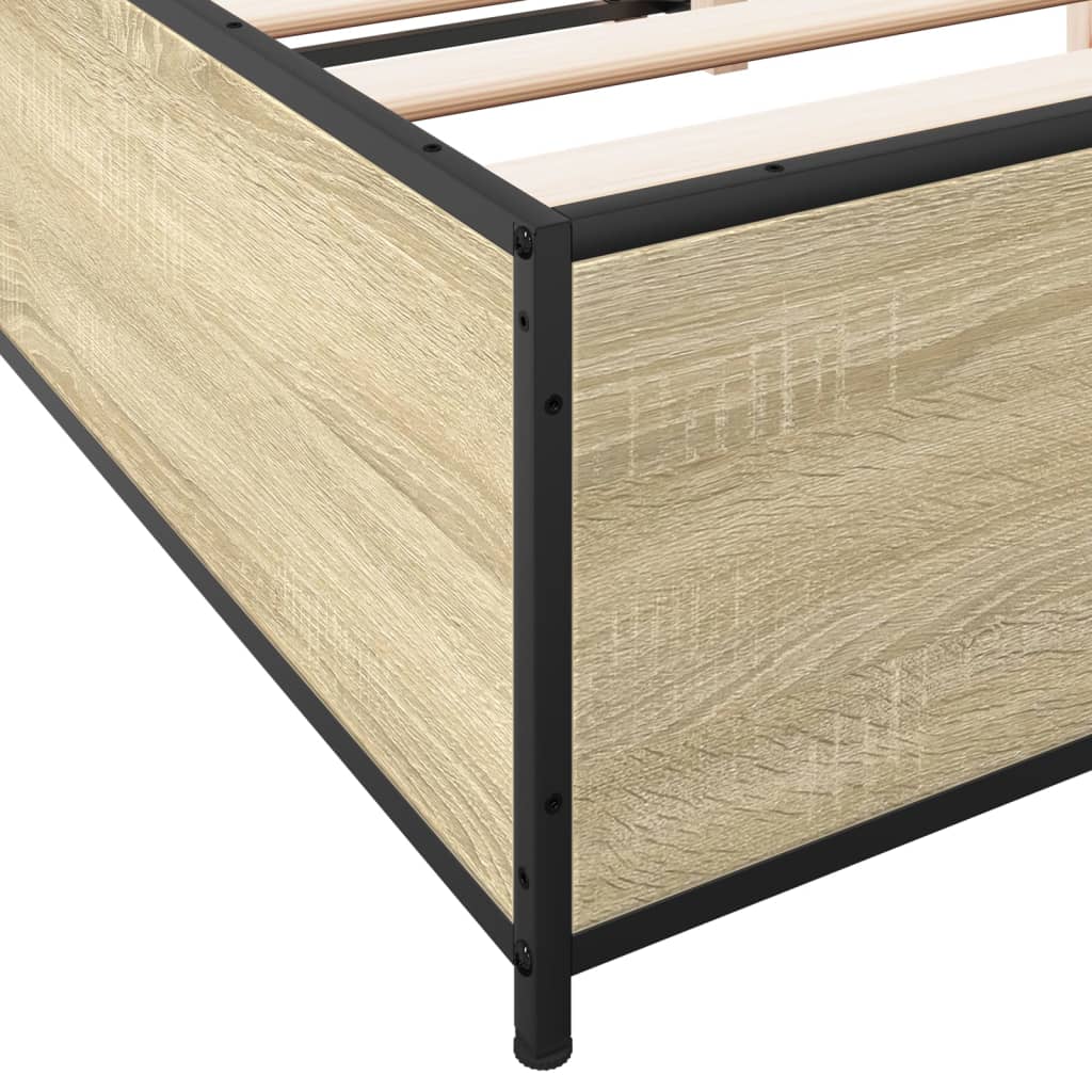 Bedframe bewerkt hout metaal sonoma eikenkleurig 150x200 cm is nu te koop bij PeponiXL, paradijselijk wonen!