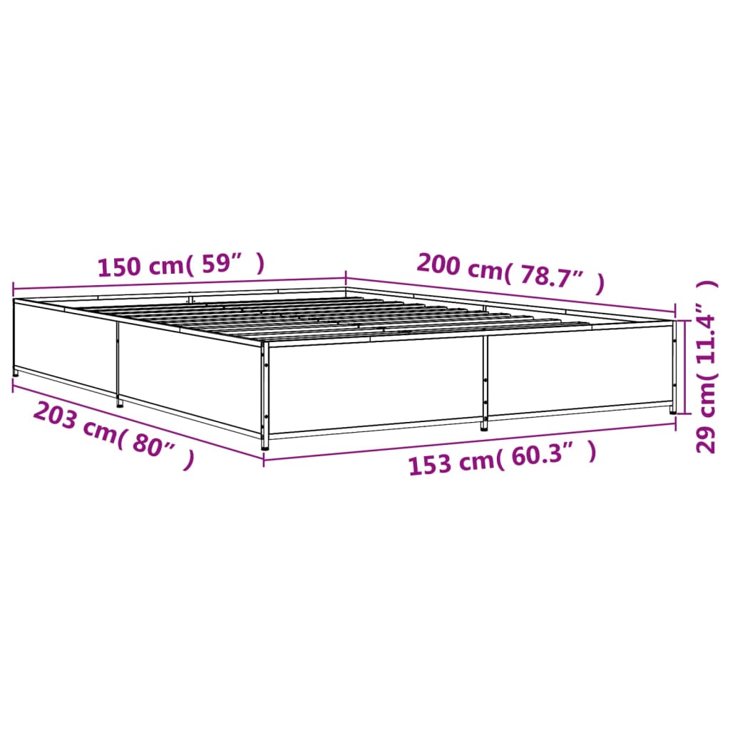 Bedframe bewerkt hout metaal sonoma eikenkleurig 150x200 cm is nu te koop bij PeponiXL, paradijselijk wonen!