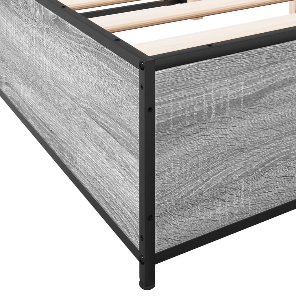 Bedframe bewerkt hout metaal grijs sonoma eiken 150x200 cm is nu te koop bij PeponiXL, paradijselijk wonen!