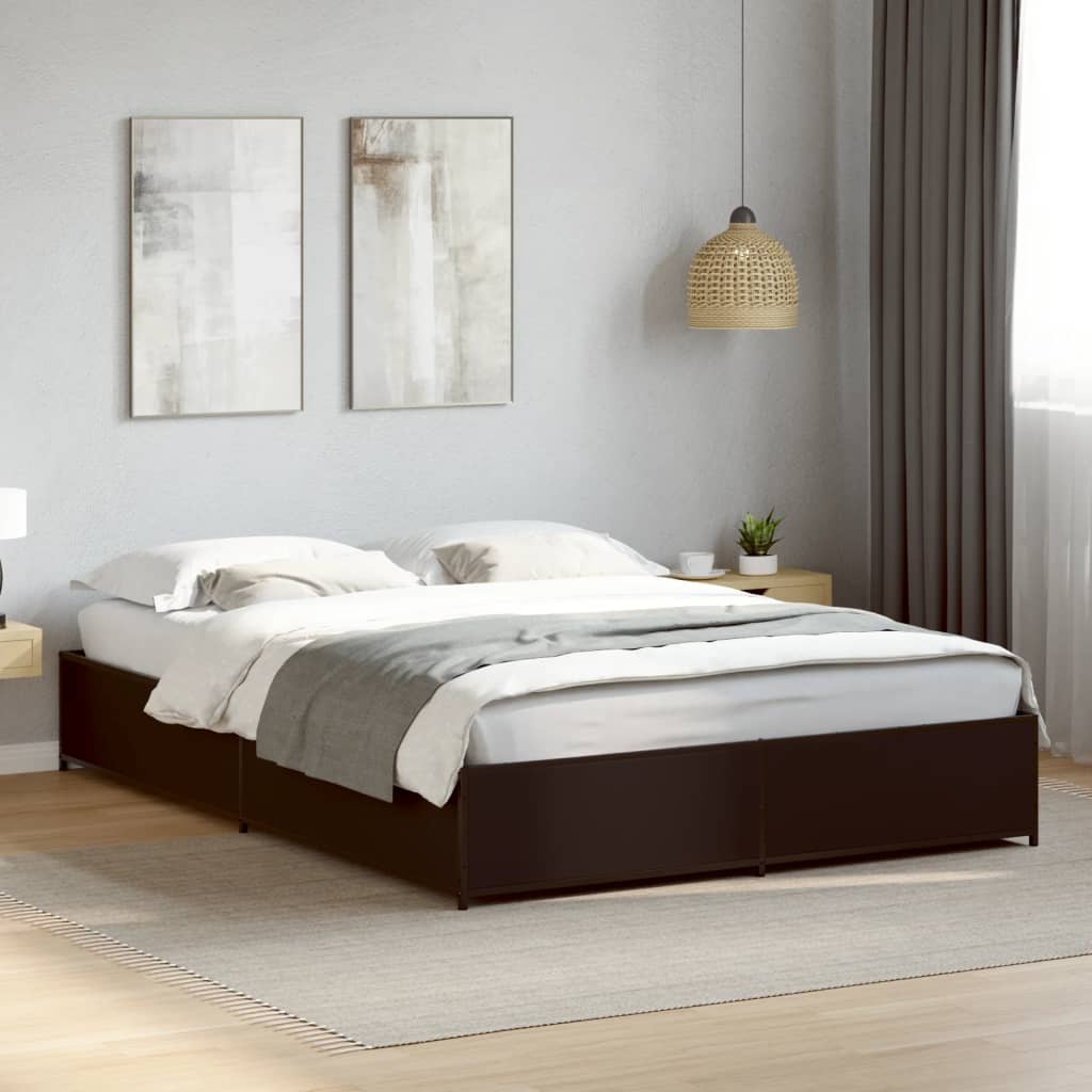 Bedframe bewerkt hout metaal zwart 140x200 cm is nu te koop bij PeponiXL, paradijselijk wonen!