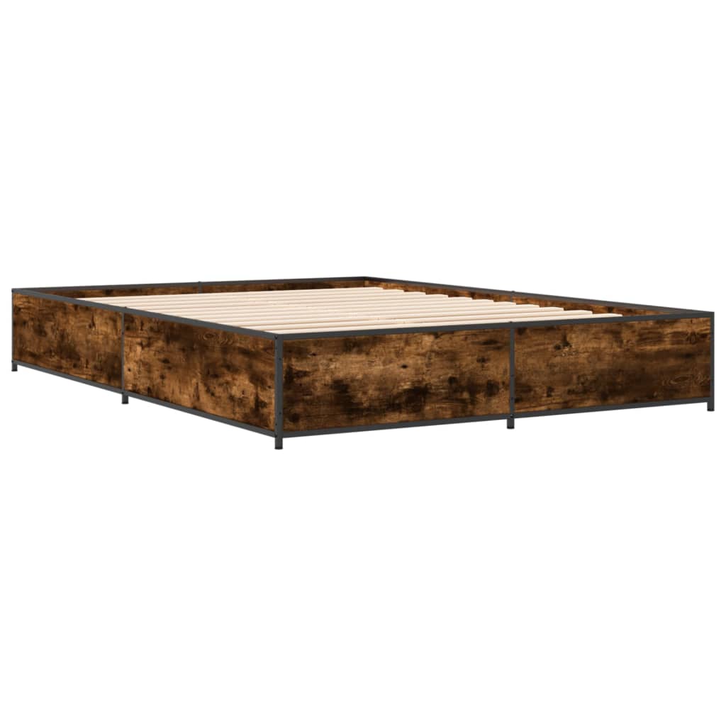 Bedframe bewerkt hout metaal gerookt eikenkleurig 140x200 cm is nu te koop bij PeponiXL, paradijselijk wonen!