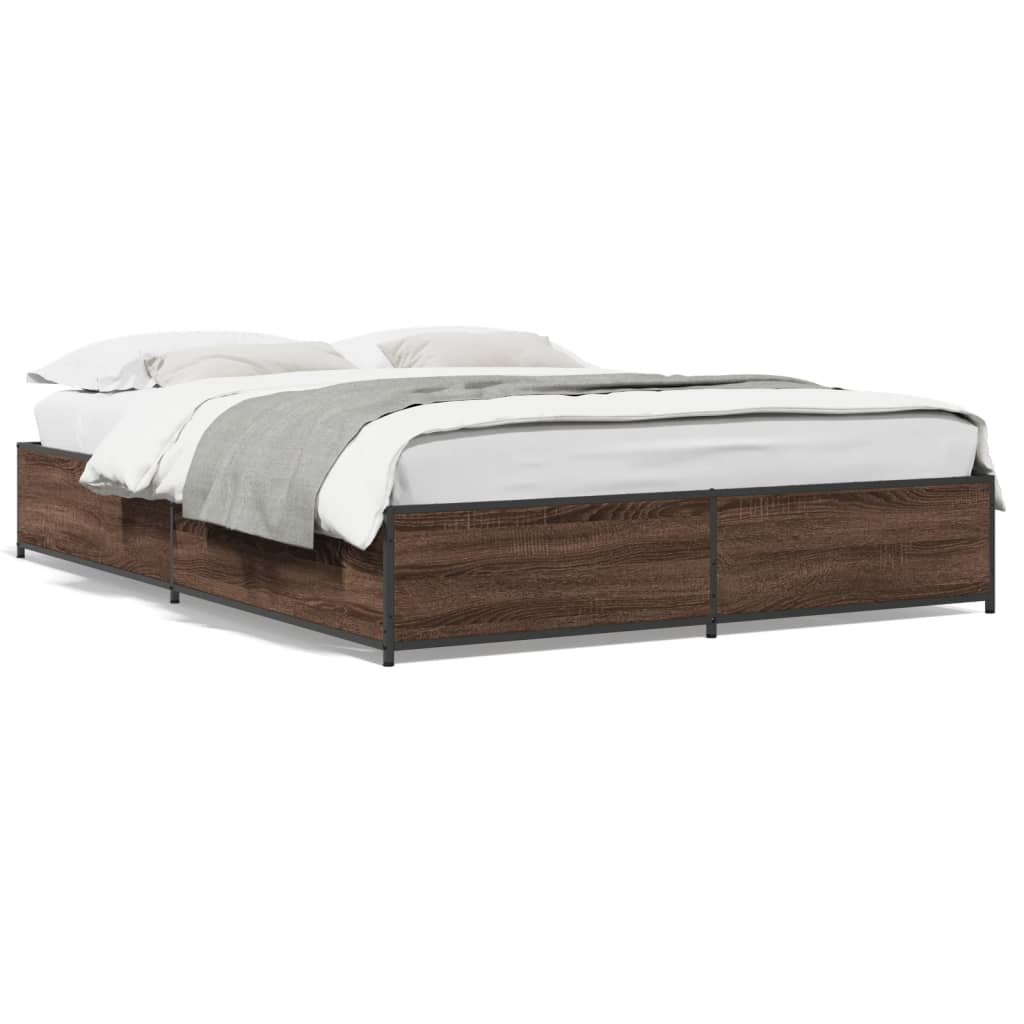 Bedframe bewerkt hout metaal bruin eikenkleur 140x200 cm is nu te koop bij PeponiXL, paradijselijk wonen!