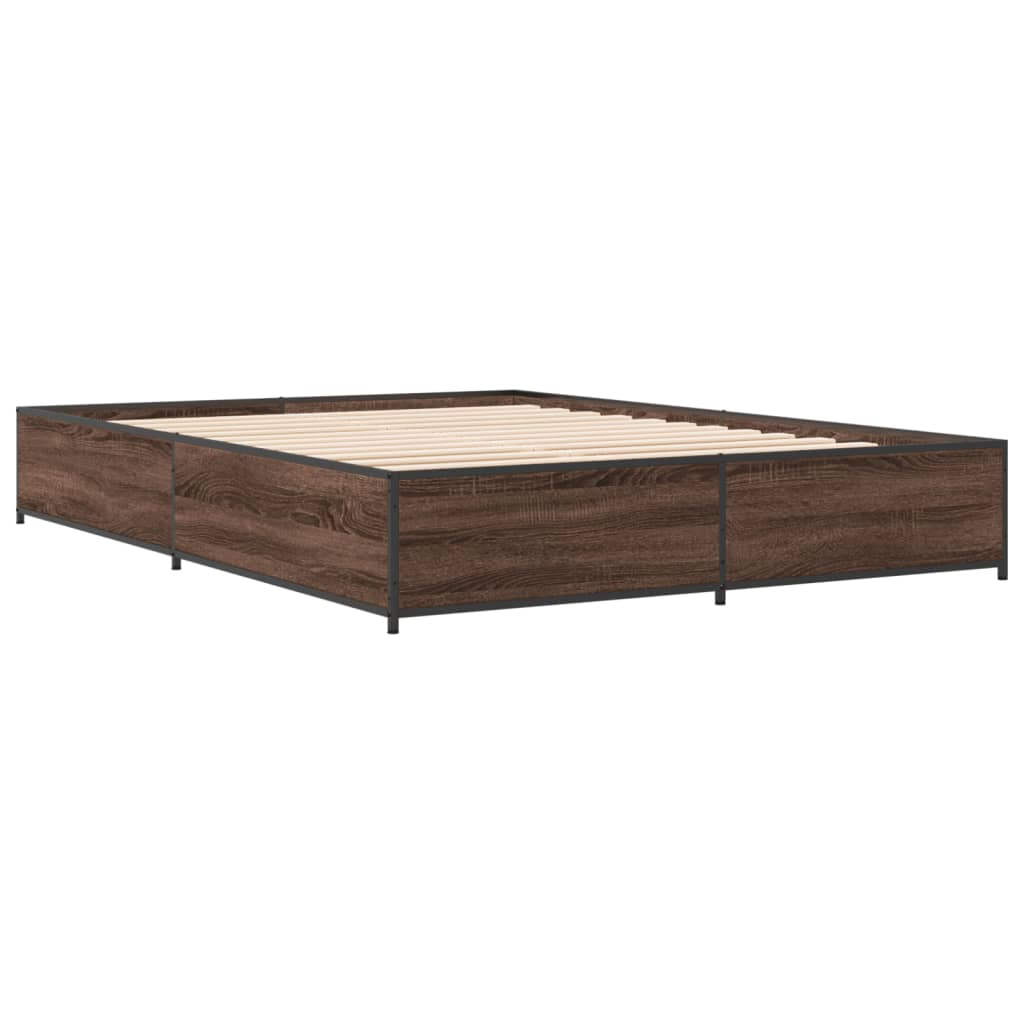 Bedframe bewerkt hout metaal bruin eikenkleur 140x200 cm is nu te koop bij PeponiXL, paradijselijk wonen!