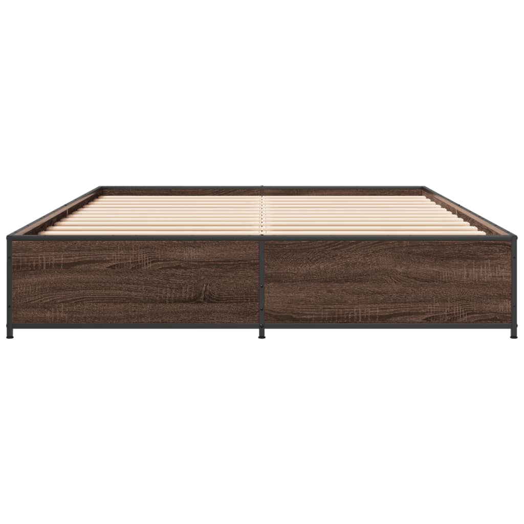 Bedframe bewerkt hout metaal bruin eikenkleur 140x200 cm is nu te koop bij PeponiXL, paradijselijk wonen!