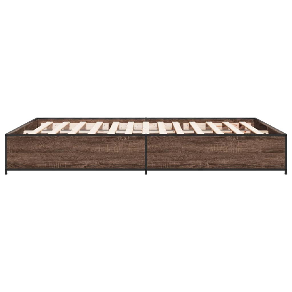 Bedframe bewerkt hout metaal bruin eikenkleur 140x200 cm is nu te koop bij PeponiXL, paradijselijk wonen!