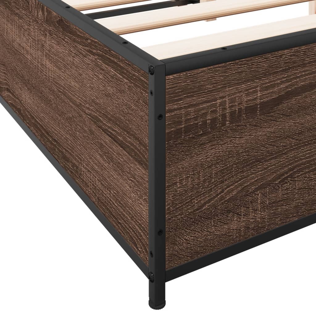 Bedframe bewerkt hout metaal bruin eikenkleur 140x200 cm is nu te koop bij PeponiXL, paradijselijk wonen!