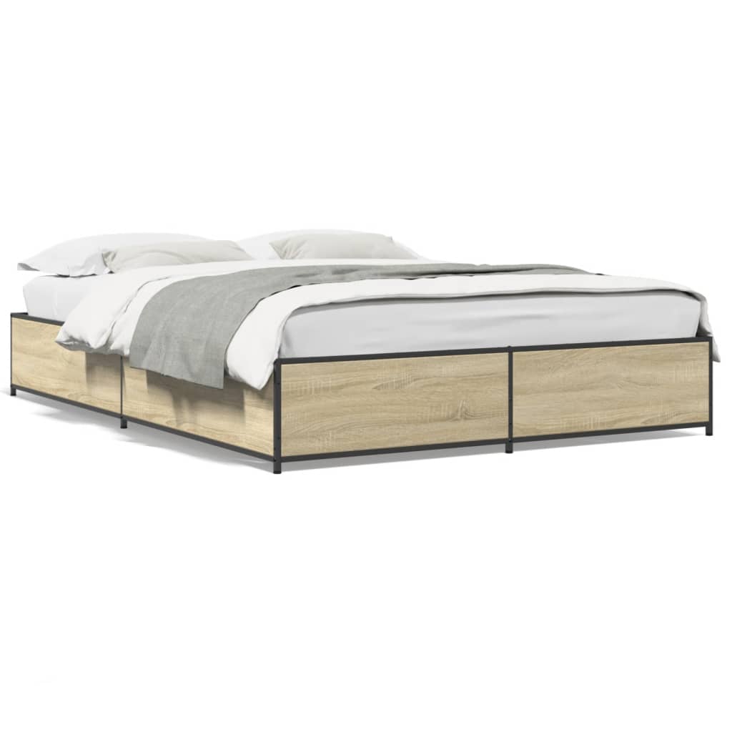 Bedframe bewerkt hout metaal sonoma eikenkleurig 120x200 cm is nu te koop bij PeponiXL, paradijselijk wonen!