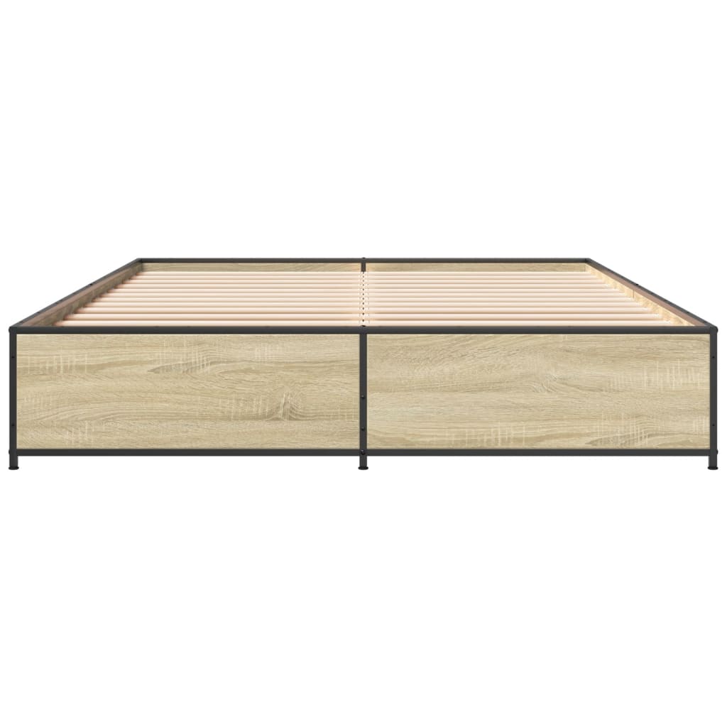 Bedframe bewerkt hout metaal sonoma eikenkleurig 120x200 cm is nu te koop bij PeponiXL, paradijselijk wonen!