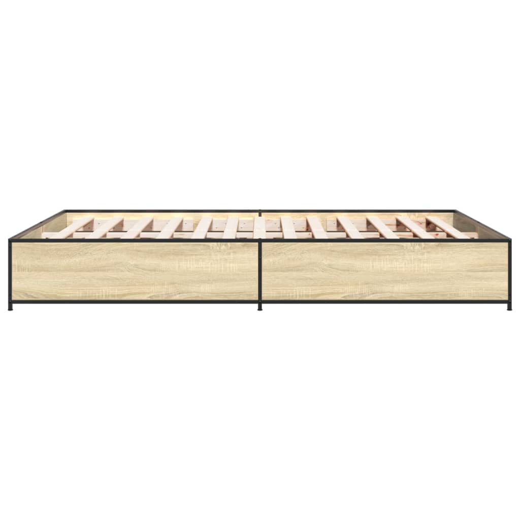 Bedframe bewerkt hout metaal sonoma eikenkleurig 120x200 cm is nu te koop bij PeponiXL, paradijselijk wonen!