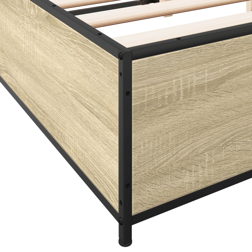 Bedframe bewerkt hout metaal sonoma eikenkleurig 120x200 cm is nu te koop bij PeponiXL, paradijselijk wonen!