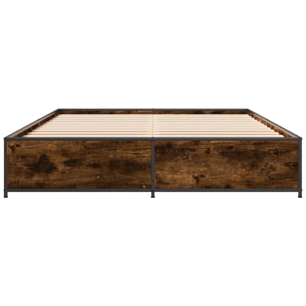 Bedframe bewerkt hout metaal gerookt eikenkleurig 135x190 cm is nu te koop bij PeponiXL, paradijselijk wonen!