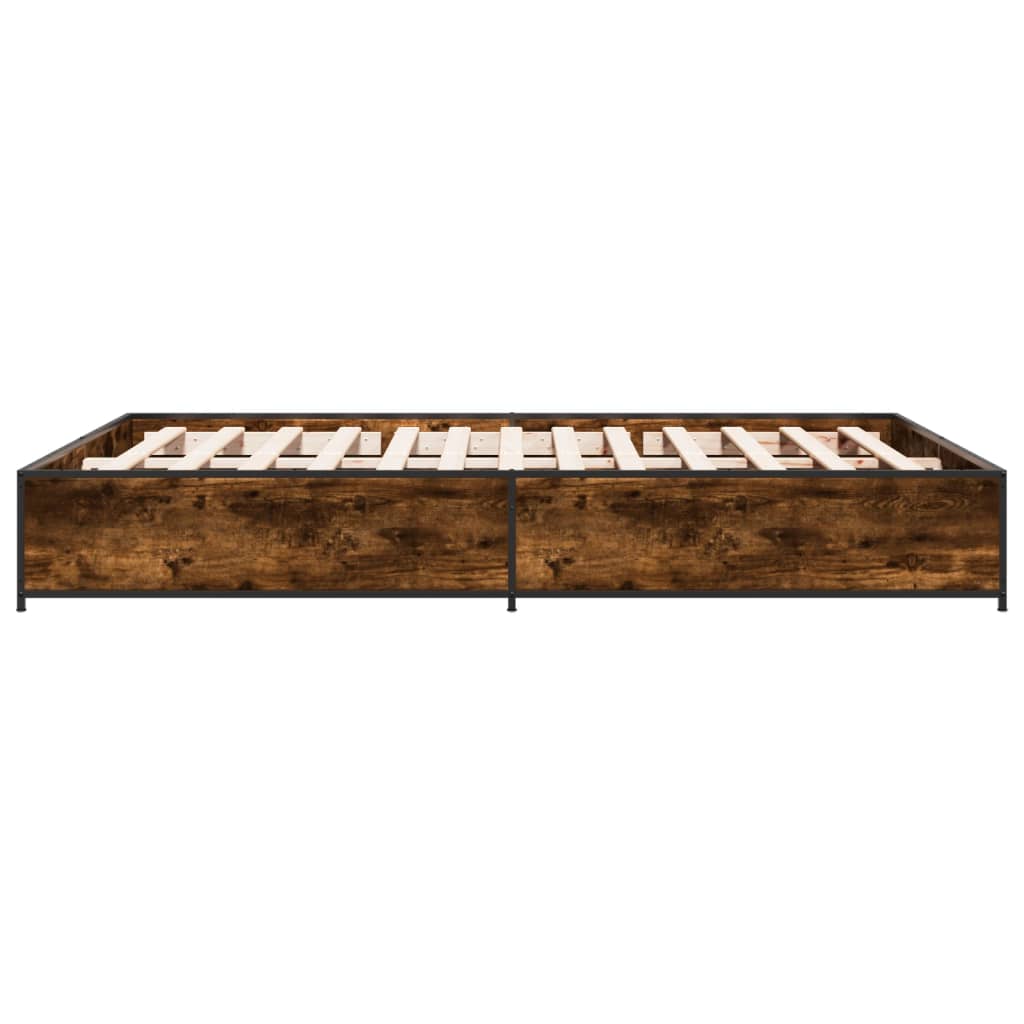 Bedframe bewerkt hout metaal gerookt eikenkleurig 135x190 cm is nu te koop bij PeponiXL, paradijselijk wonen!