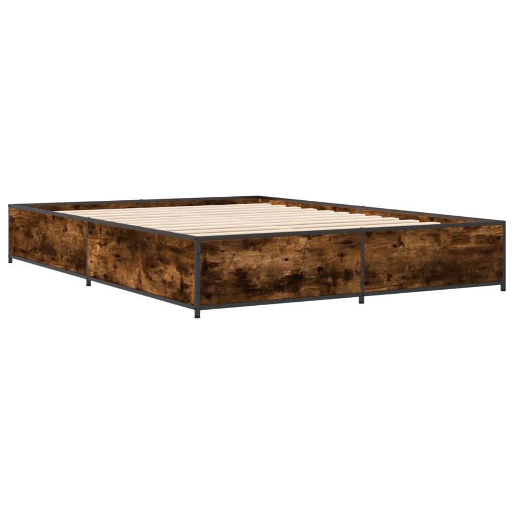 Bedframe bewerkt hout metaal gerookt eikenkleurig 135x190 cm is nu te koop bij PeponiXL, paradijselijk wonen!