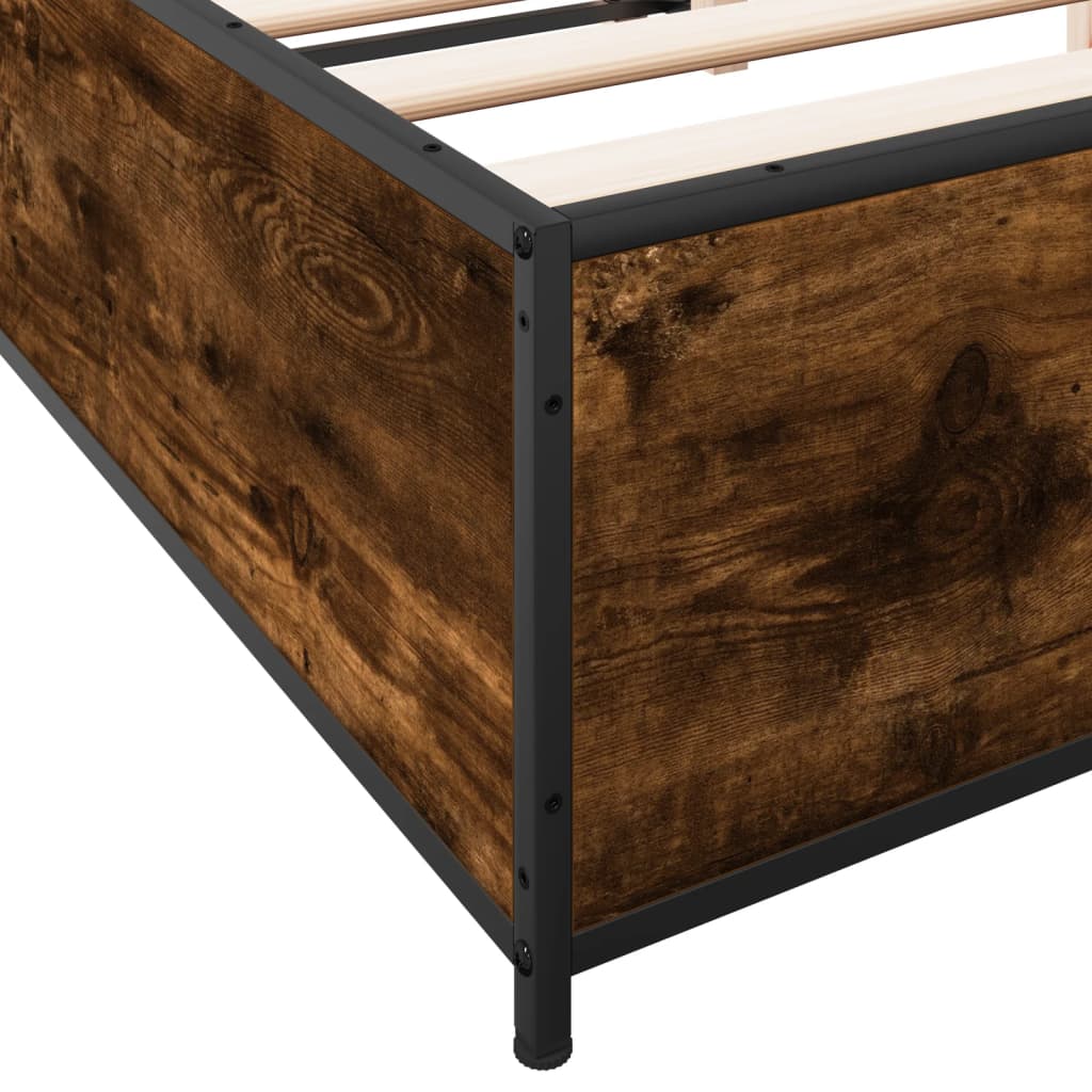 Bedframe bewerkt hout metaal gerookt eikenkleurig 135x190 cm is nu te koop bij PeponiXL, paradijselijk wonen!