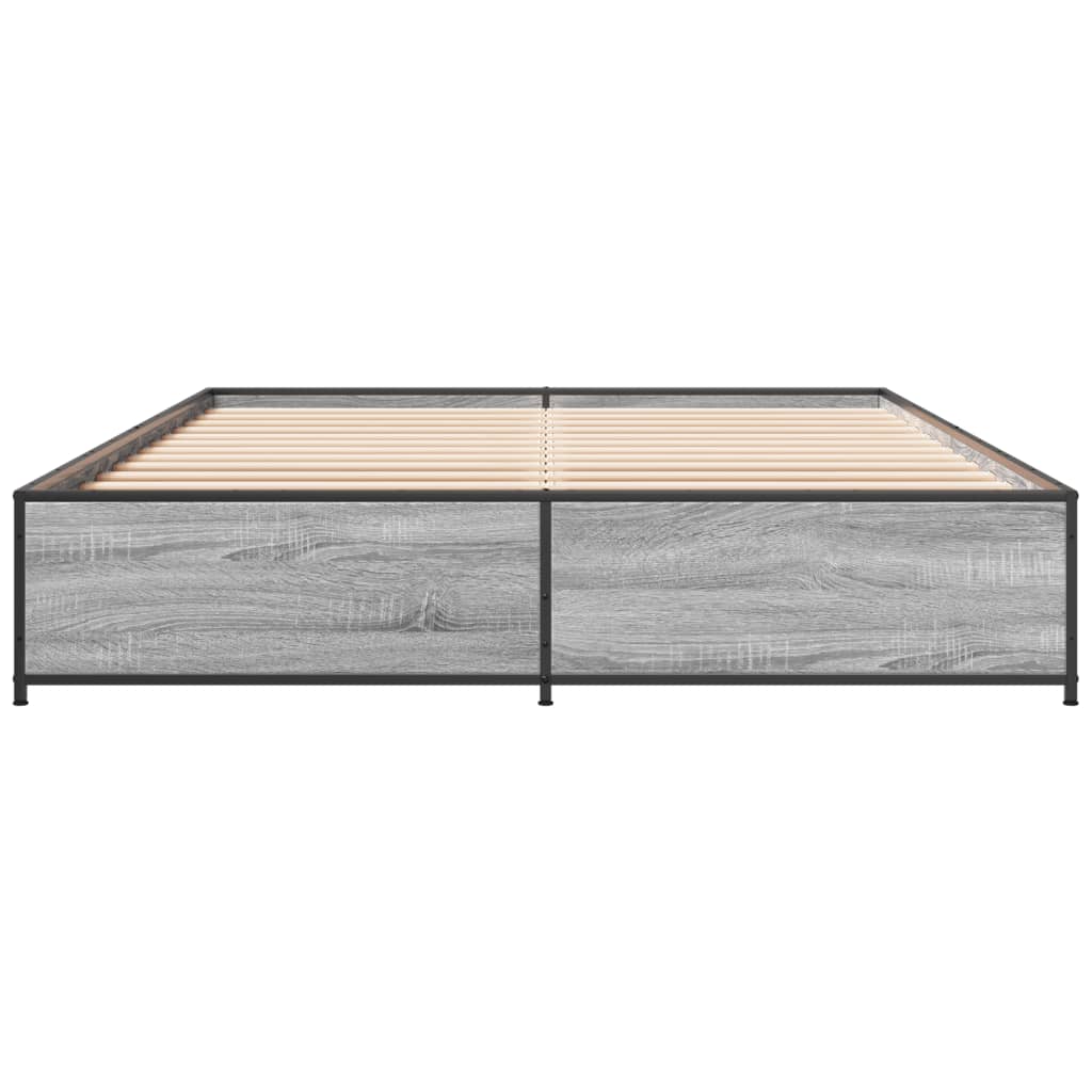 Bedframe bewerkt hout metaal grijs sonoma eiken 135x190 cm is nu te koop bij PeponiXL, paradijselijk wonen!