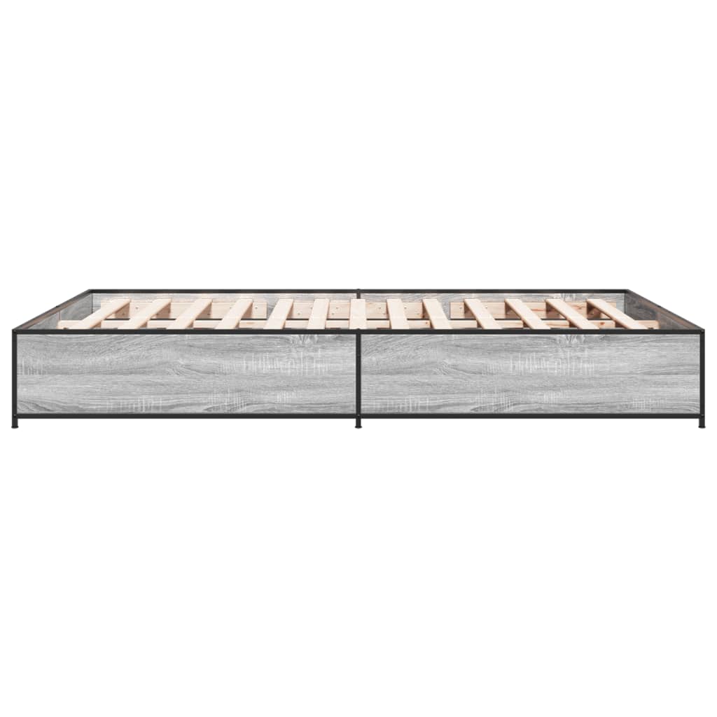Bedframe bewerkt hout metaal grijs sonoma eiken 135x190 cm is nu te koop bij PeponiXL, paradijselijk wonen!