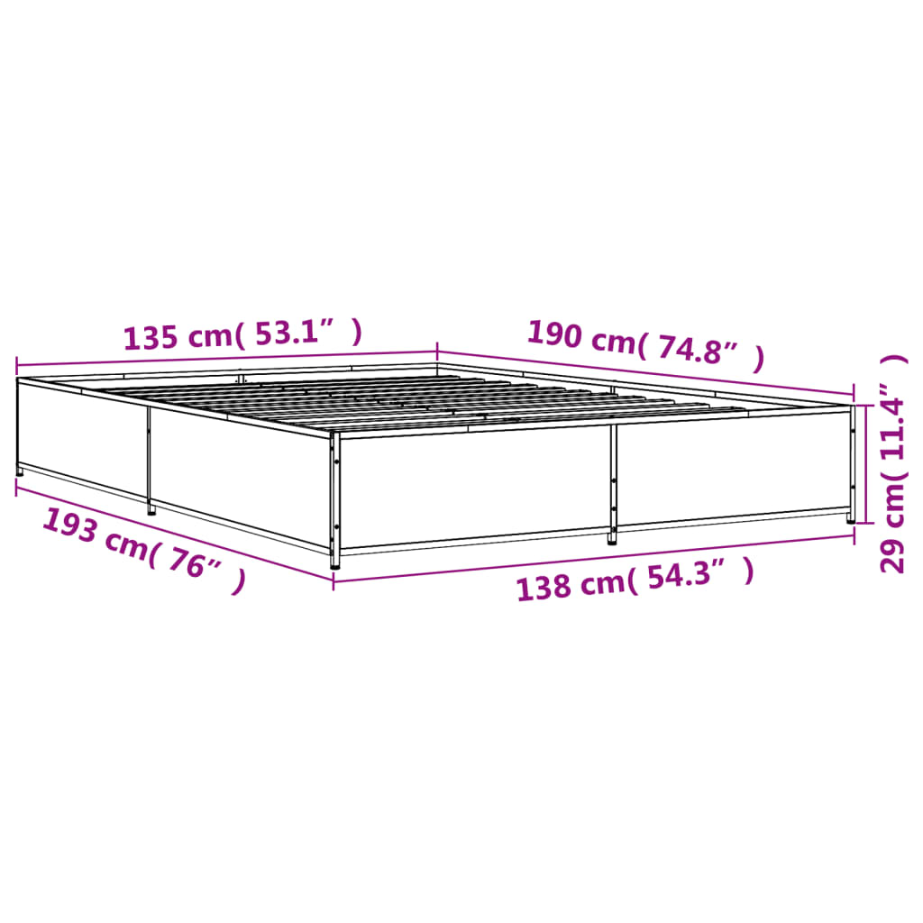 Bedframe bewerkt hout metaal grijs sonoma eiken 135x190 cm is nu te koop bij PeponiXL, paradijselijk wonen!
