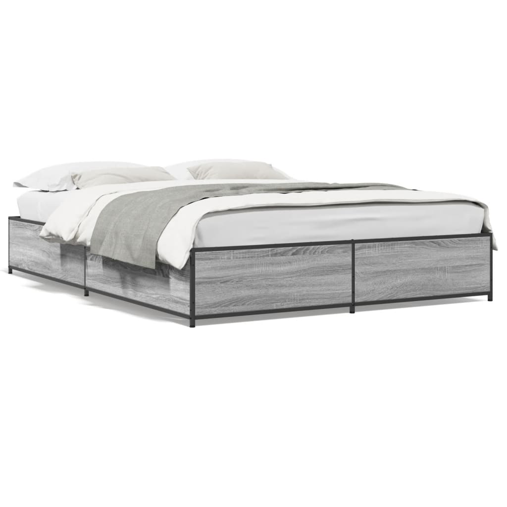 Bedframe bewerkt hout metaal grijs sonoma eiken 120x190 cm is nu te koop bij PeponiXL, paradijselijk wonen!