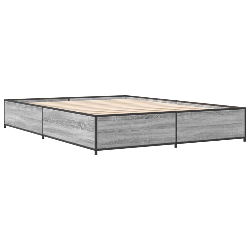 Bedframe bewerkt hout metaal grijs sonoma eiken 120x190 cm is nu te koop bij PeponiXL, paradijselijk wonen!