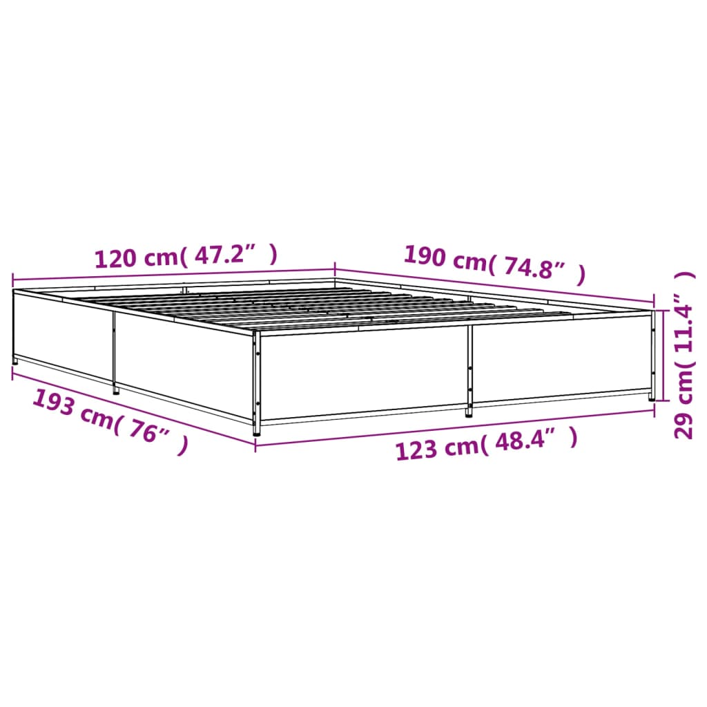 Bedframe bewerkt hout metaal grijs sonoma eiken 120x190 cm is nu te koop bij PeponiXL, paradijselijk wonen!