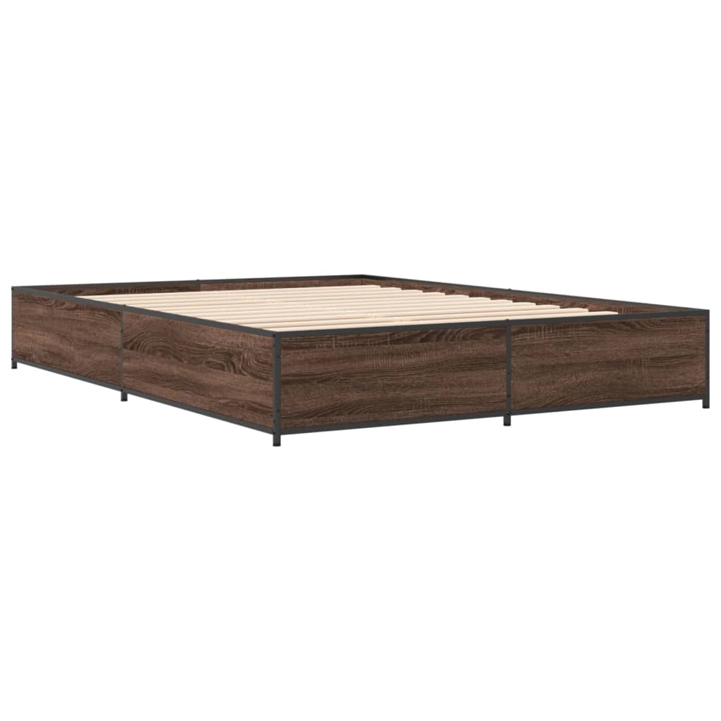 Bedframe bewerkt hout metaal bruin eikenkleur 120x190 cm is nu te koop bij PeponiXL, paradijselijk wonen!