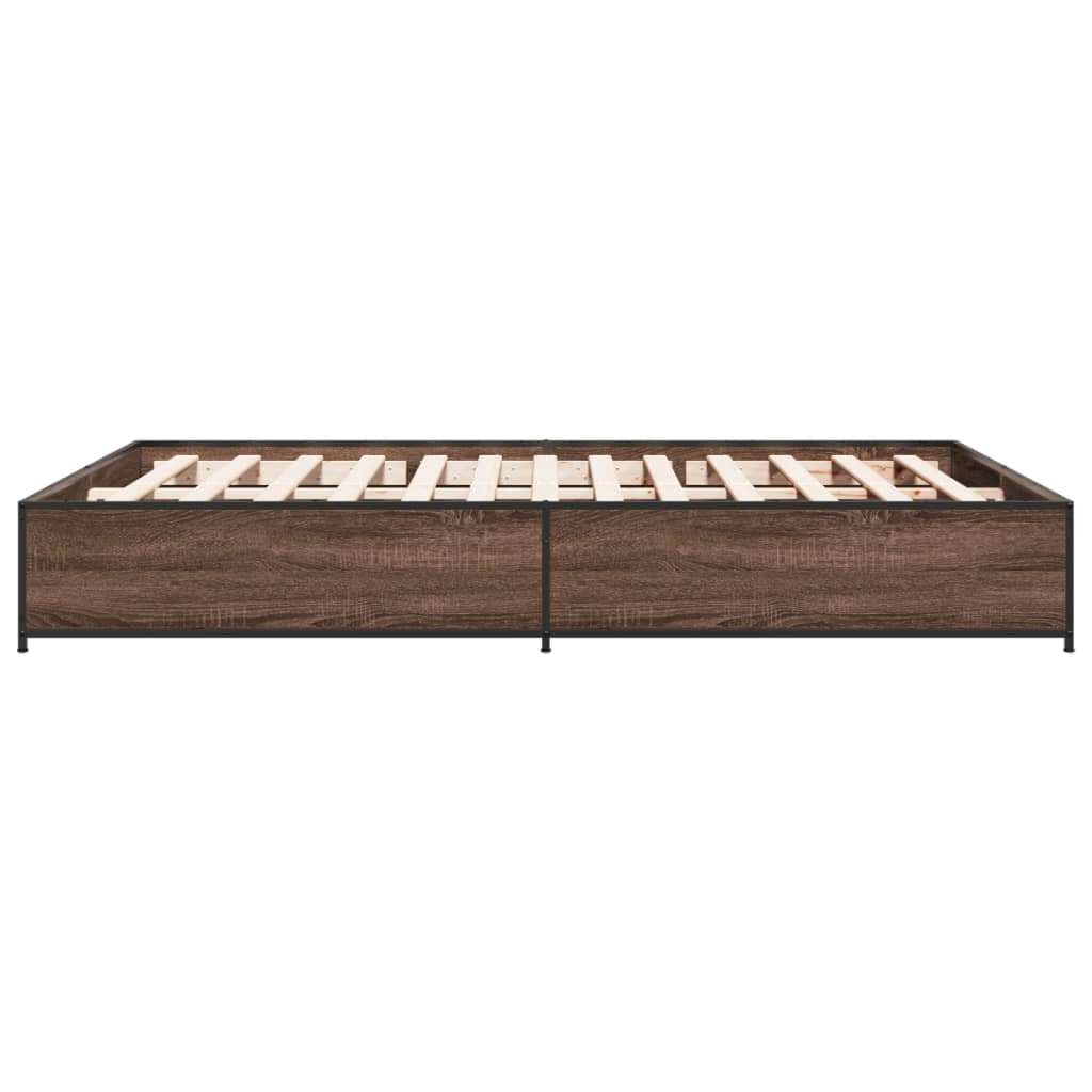 Bedframe bewerkt hout metaal bruin eikenkleur 120x190 cm is nu te koop bij PeponiXL, paradijselijk wonen!