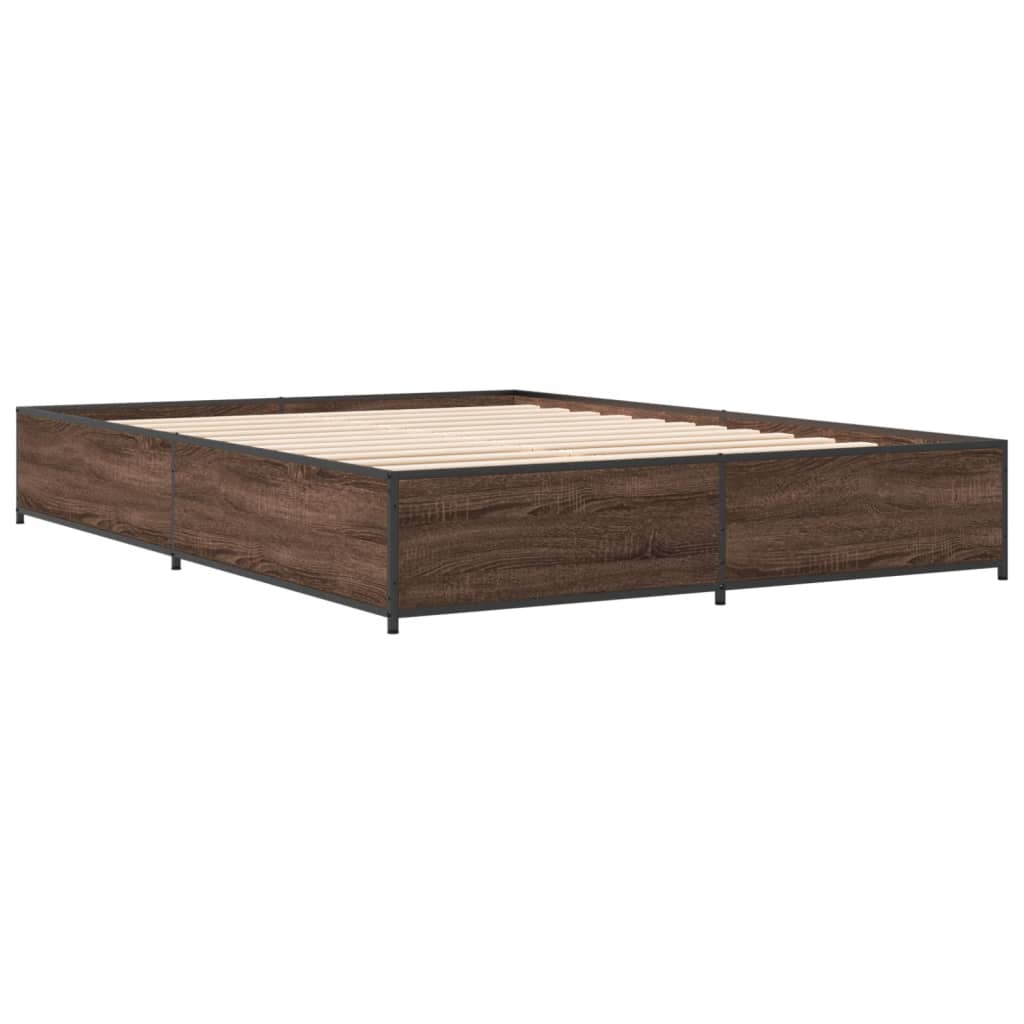 Bedframe bewerkt hout metaal bruin eikenkleur 120x190 cm is nu te koop bij PeponiXL, paradijselijk wonen!