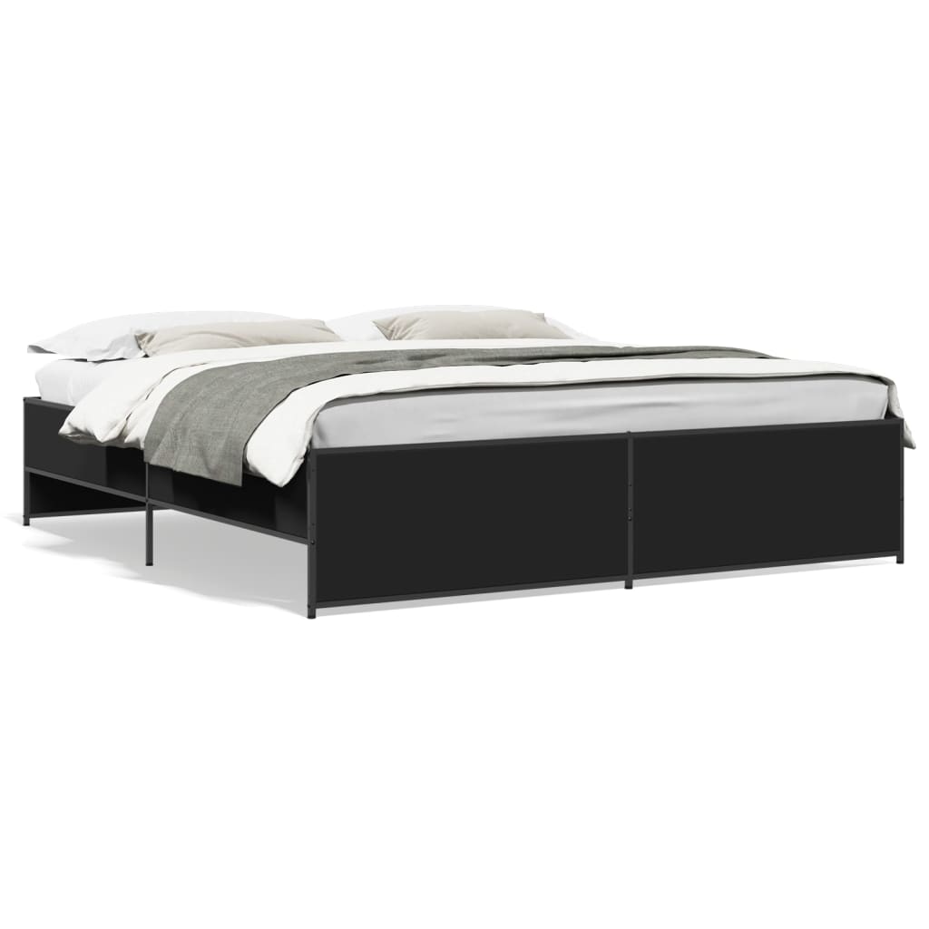 Bedframe bewerkt hout metaal zwart 200x200 cm is nu te koop bij PeponiXL, paradijselijk wonen!