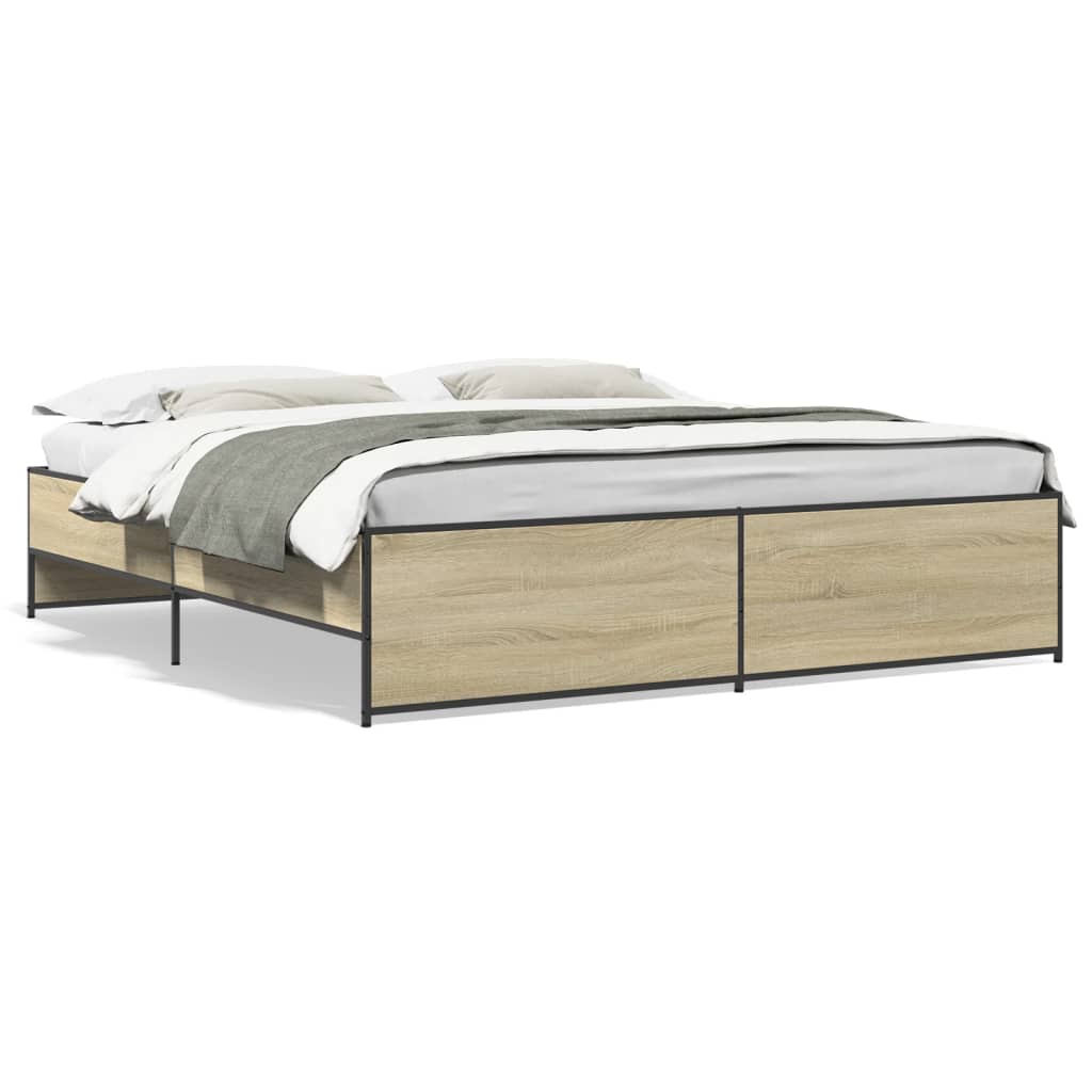 Bedframe bewerkt hout metaal sonoma eikenkleurig 200x200 cm is nu te koop bij PeponiXL, paradijselijk wonen!