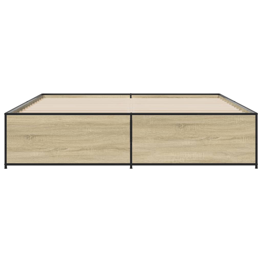 Bedframe bewerkt hout metaal sonoma eikenkleurig 200x200 cm is nu te koop bij PeponiXL, paradijselijk wonen!