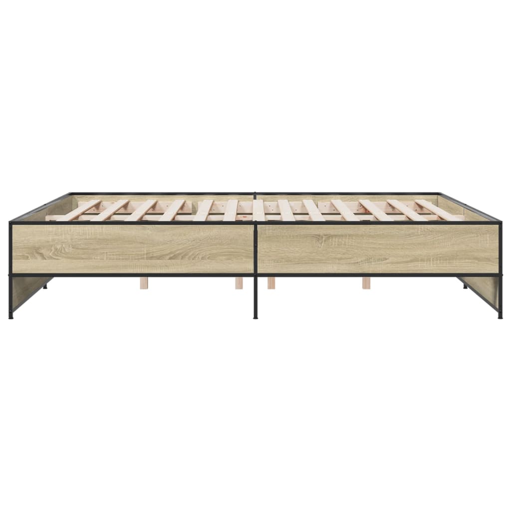 Bedframe bewerkt hout metaal sonoma eikenkleurig 200x200 cm is nu te koop bij PeponiXL, paradijselijk wonen!