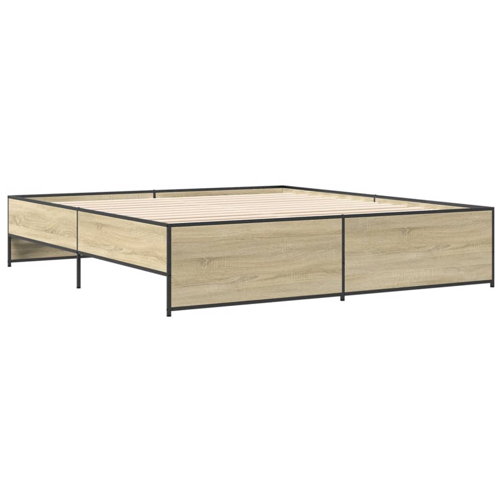 Bedframe bewerkt hout metaal sonoma eikenkleurig 200x200 cm is nu te koop bij PeponiXL, paradijselijk wonen!