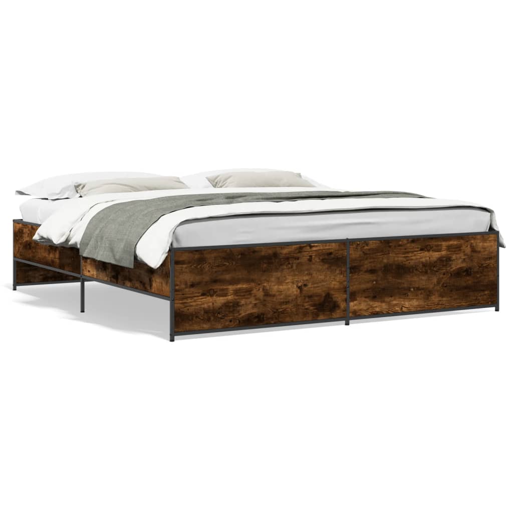 Bedframe bewerkt hout metaal gerookt eikenkleurig 200x200 cm is nu te koop bij PeponiXL, paradijselijk wonen!