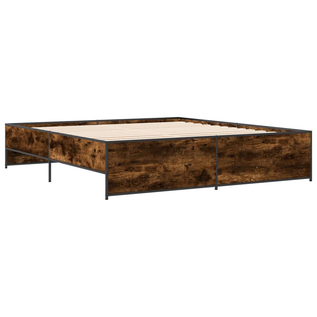 Bedframe bewerkt hout metaal gerookt eikenkleurig 200x200 cm is nu te koop bij PeponiXL, paradijselijk wonen!