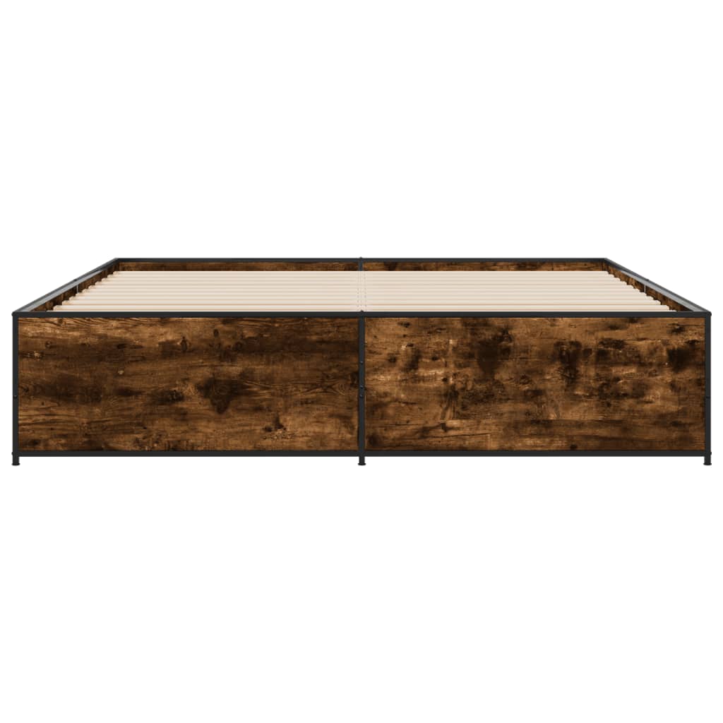 Bedframe bewerkt hout metaal gerookt eikenkleurig 200x200 cm is nu te koop bij PeponiXL, paradijselijk wonen!